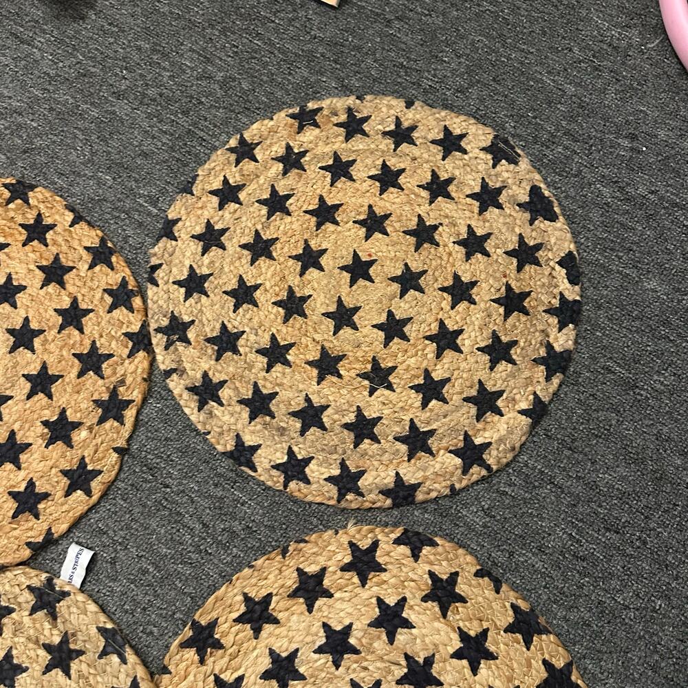 Stars & Stripes Placements Americana Patriotic Navy STAR JUTE ROUND Set of 4 - Picture 5 of 7